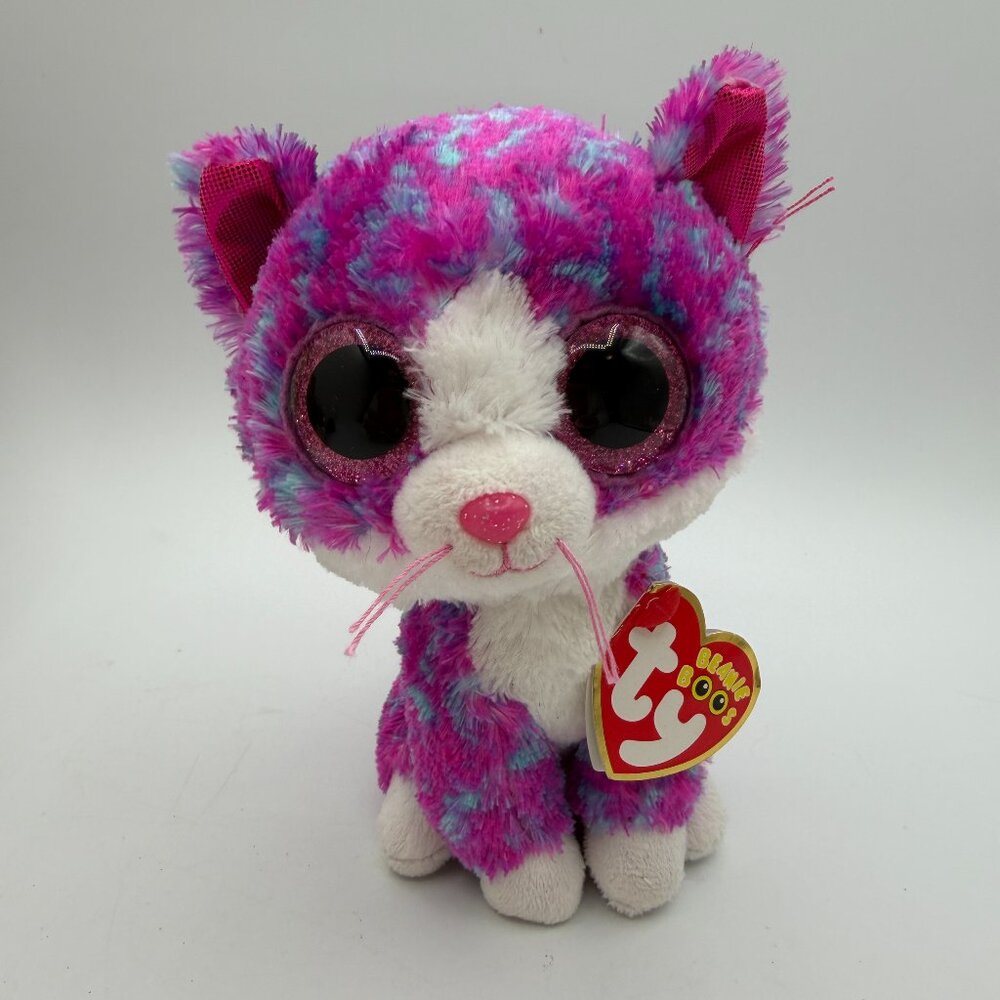 New Ty Beanie Boos Charlotte Pink Purple Kitty Cat 6" 2016 Claires Tags